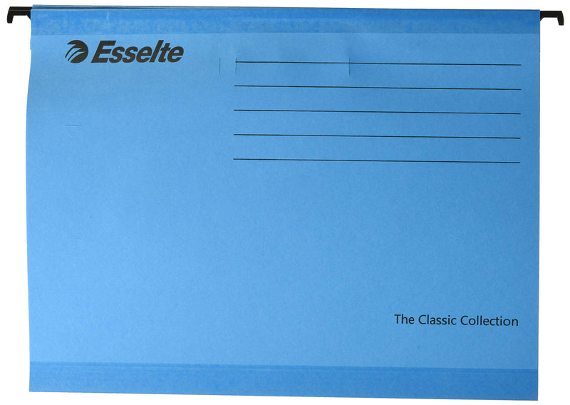 Esselte Classic Reinforced Suspension File, A4, Pack of 25, Tabs Included, Blue, 90311