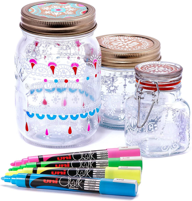 uni-ball PWE-5M Liquid Chalk Pens. Multi-Purpose Wipeable Coloured Markers for Blackboards, Chalkboards, Whiteboards, Glass, Mirrors, Plastic, Windows, Metal. Safe for Kids. Bullet Tip. 8 Pack