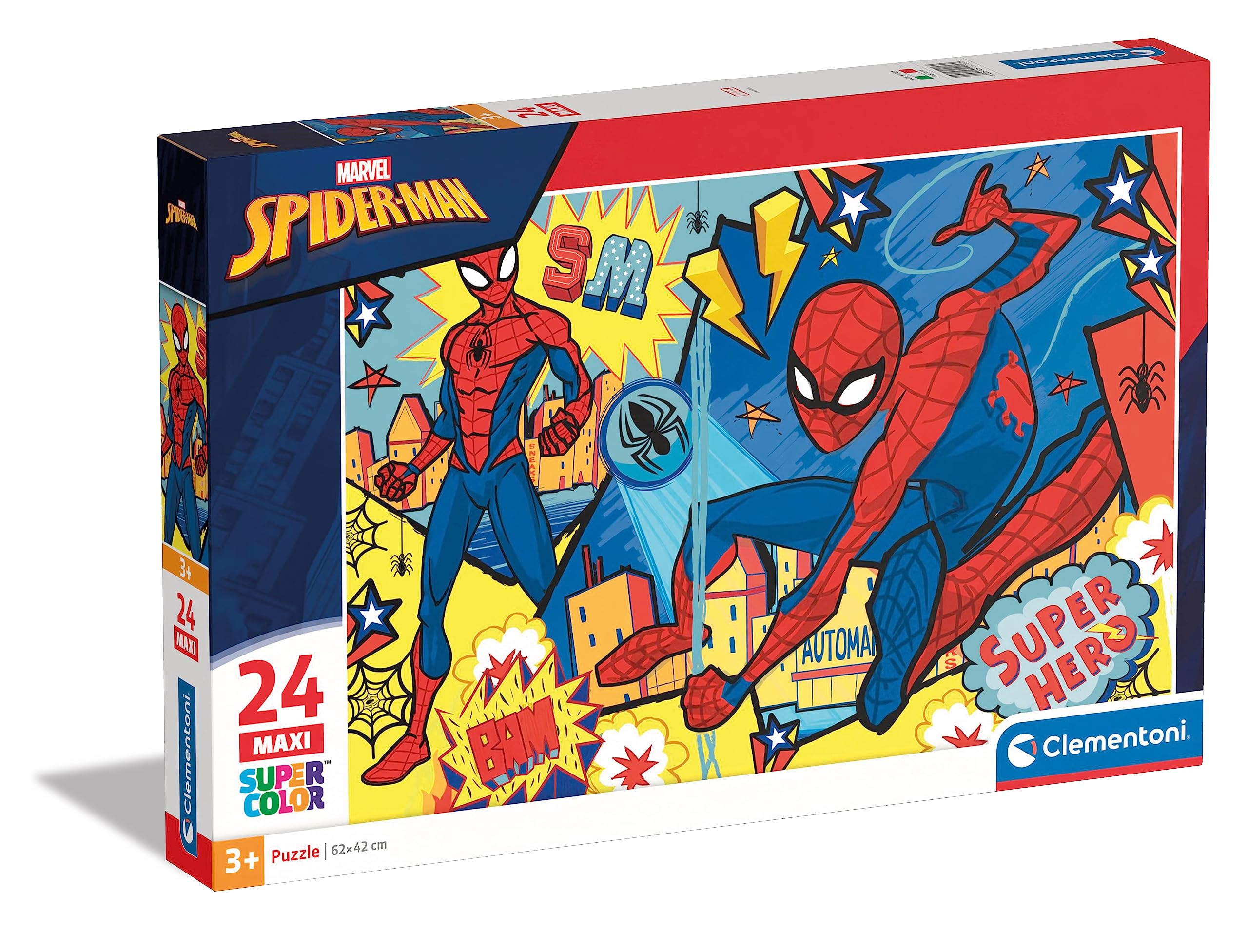 Clementoni 24216, Spider-Man Supercolor Maxi Puzzle for Children - 24 pieces, Ages 3 years Plus Spider-Man 24 maxi pieces