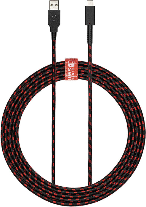 PDP Gaming Charge Cable | 8 Feet USB C Charger: Black/Red - Nintendo Switch
