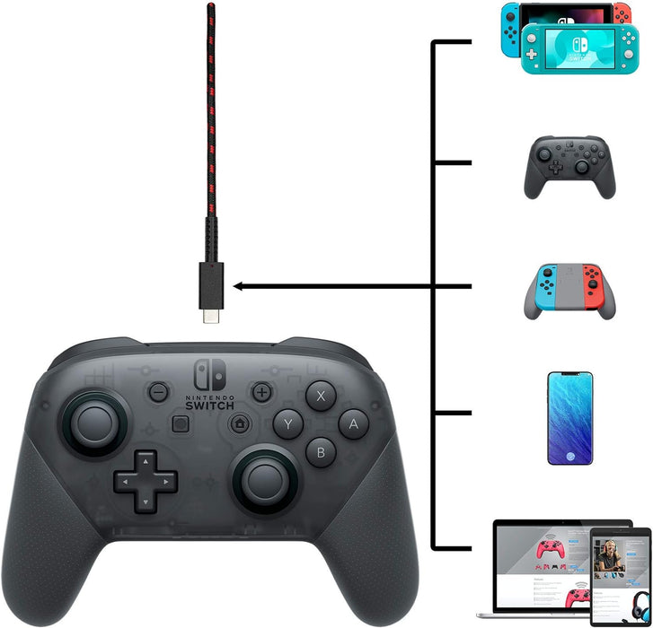 PDP Gaming Charge Cable | 8 Feet USB C Charger: Black/Red - Nintendo Switch