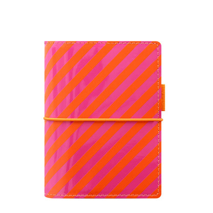 Filofax Pocket Domino Patent orange/pink stripes organiser