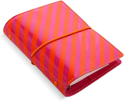 Filofax Pocket Domino Patent orange/pink stripes organiser