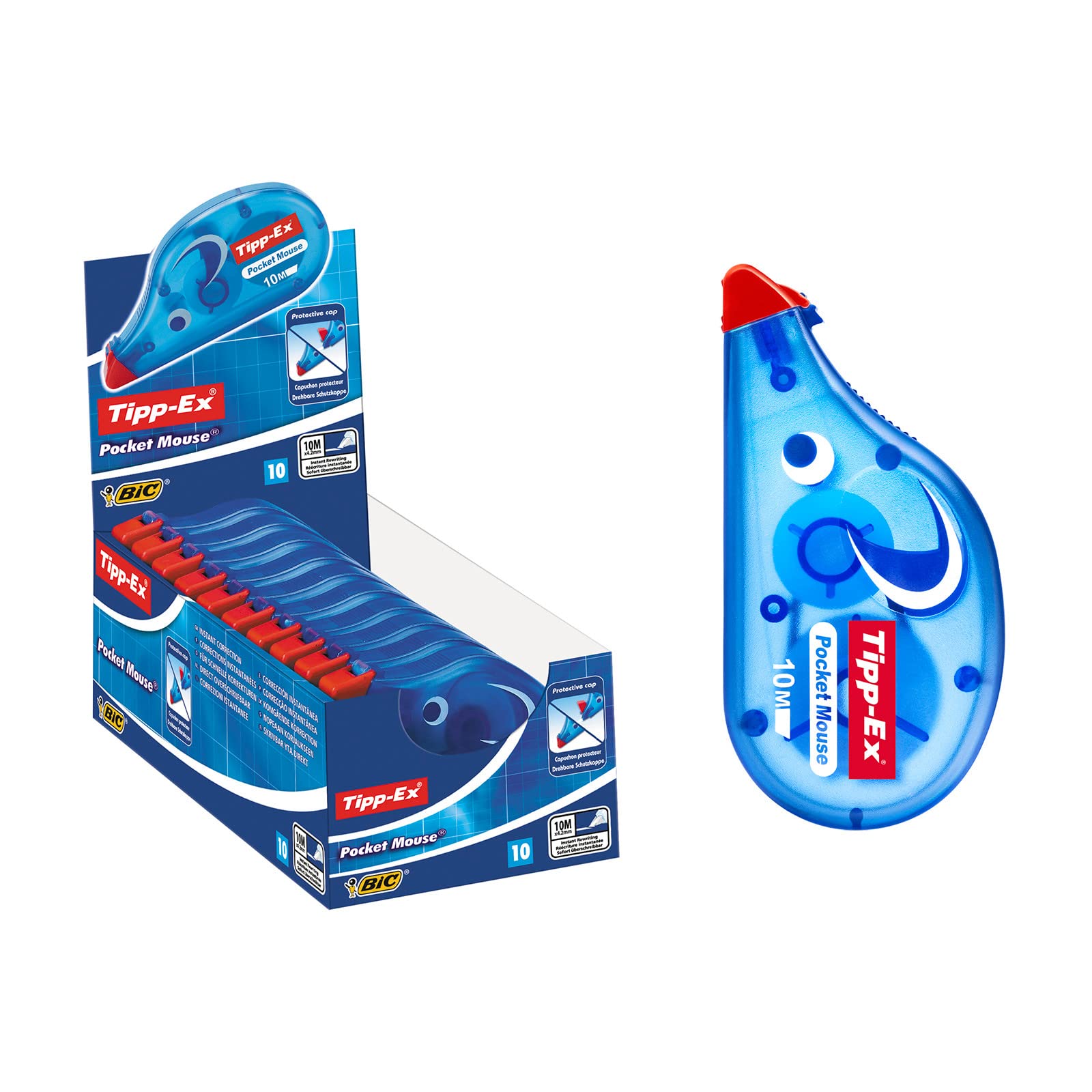 BIC Tipp-Ex Pocket Mouse, Correction Tapes, 100m Coverage of Tear-Resistant Tape, Ideal for School and Office, White, Pack of 10