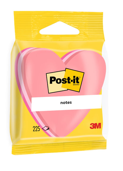 Post-it Notes Die-Cut Shape, Heart, Pink, 70 mm x 70 mm, 225 Sheets - Self-stick Notes For Note Taking, To Do Lists & Reminders