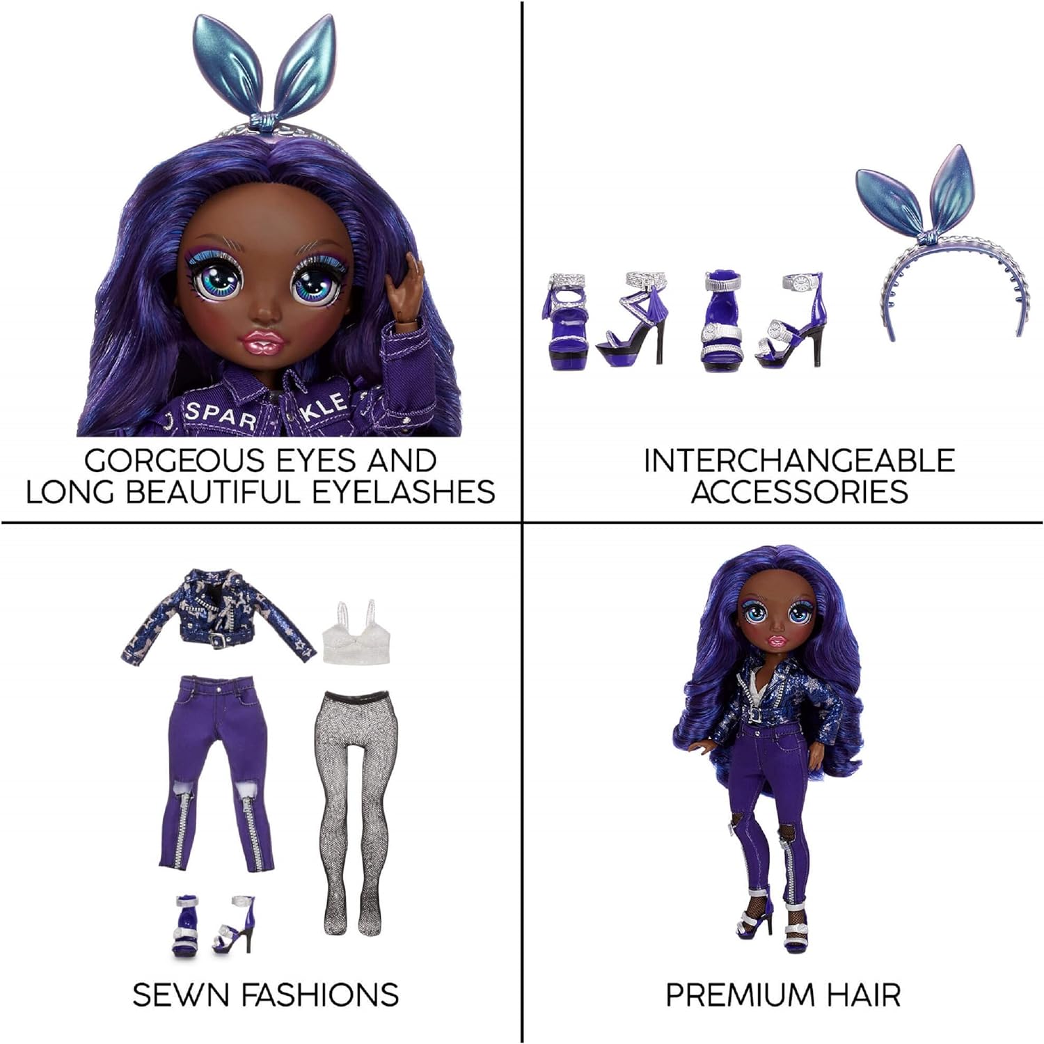 Rainbow High Fashion Doll - Krystal Bailey - Indigo Themed Doll, Luxury Outfits, Accessories and Fashion Doll Stand Series 2 For Girls Age 6plus