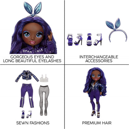 Rainbow High Fashion Doll - Krystal Bailey - Indigo Themed Doll, Luxury Outfits, Accessories and Fashion Doll Stand Series 2 For Girls Age 6plus