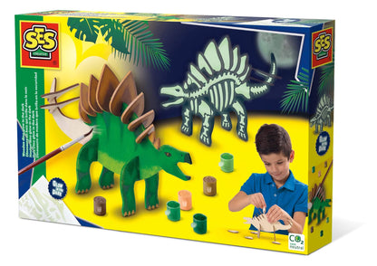 SES Creative 14209 Wooden dino glow in The dark, Black, One Size
