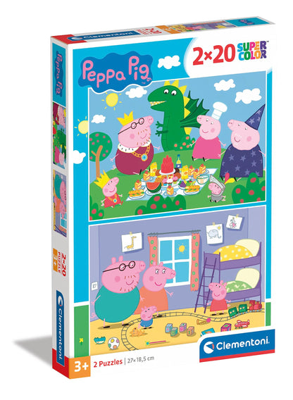 Clementoni 24778, Peppa Pig Supercolor Puzzle for Children - 2 x 20 Pieces, Ages 3 Years Plus,