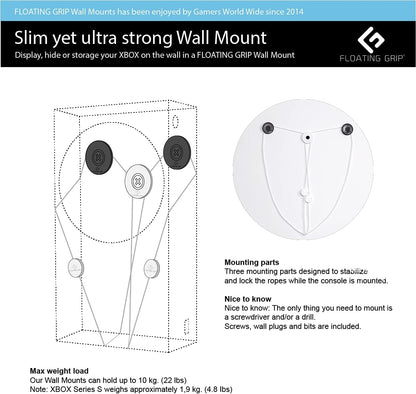 Xbox Seriex S Wall Mount By Floating Grip - Bundle (Xbox Series X) Bundle white