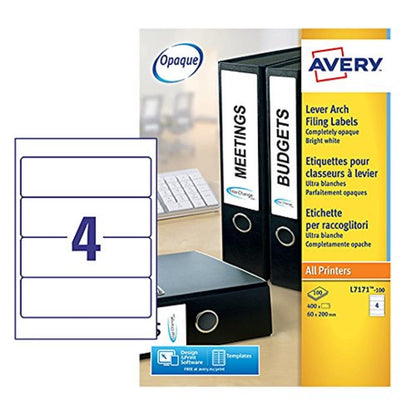 Avery Laser Labels White FSC – Printer Labels (White, FSC, Paper, Laser/Inkjet, 200 x 60, 400 PC (S