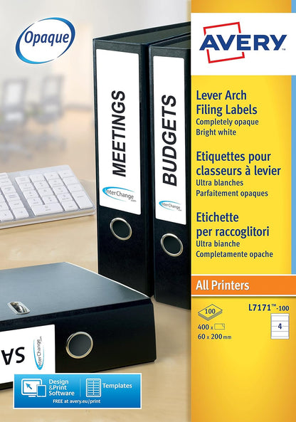 Avery Laser Labels White FSC – Printer Labels (White, FSC, Paper, Laser/Inkjet, 200 x 60, 400 PC (S