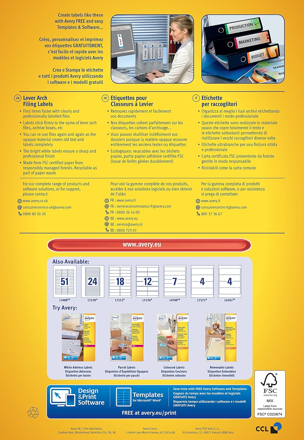 Avery Laser Labels White FSC – Printer Labels (White, FSC, Paper, Laser/Inkjet, 200 x 60, 400 PC (S