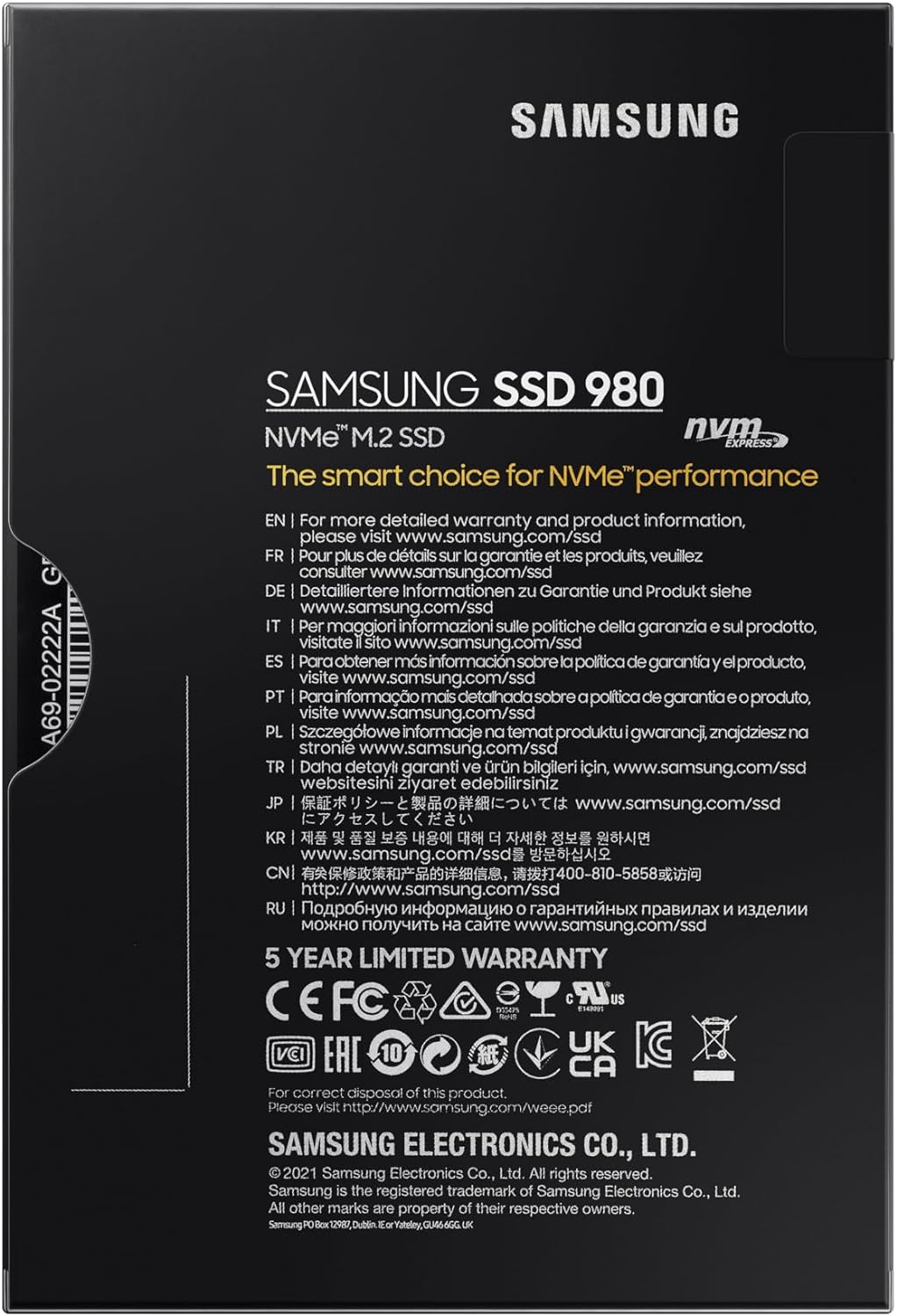 Samsung 980 500 GB PCIe 3.0 (up to 3500mbs) NVMe M.2 Internal Solid State Drive (SSD) (MZ-V8V500BW
