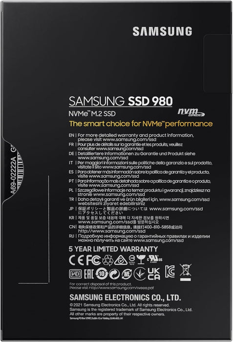 Samsung 980 500 GB PCIe 3.0 (up to 3500mbs) NVMe M.2 Internal Solid State Drive (SSD) (MZ-V8V500BW