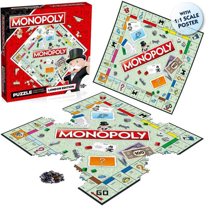 Winning Moves London Monopoly 1000 Piece Jigsaw Puzzle Game, Piece together the iconic Monopoly game board with memorable spaces including Mayfair, Old Kent Road and Fleet Street, for ages 10 plus