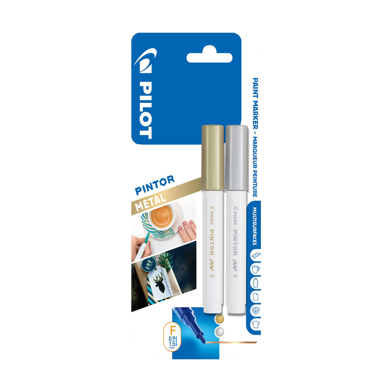 Pilot Pintor Fine Line Bullet Paint Marker 2.9mm Tip- Gold and Silver (Pack of 2