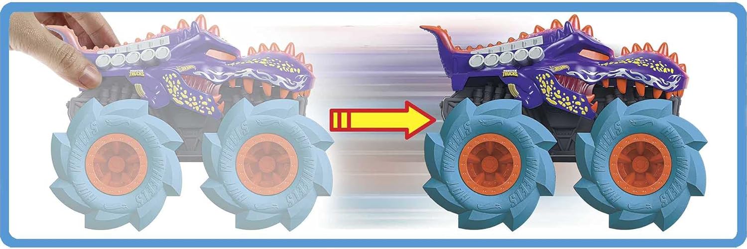 Hot Wheels GVK39 Monster Trucks Twisted Tredz Vehicles, Mega-Wrex 1:43 Scale Creature-Themed Toy Truck, Multicolor, 9.68 cm*8.98 cm*12.8 cm