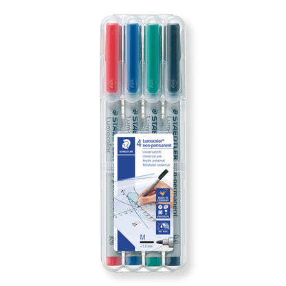 STAEDTLER 315 WP4 Lumocolor Non-Permanent Pen, Medium Line Width, 1.0mm - Assorted Colours (Pack of 4