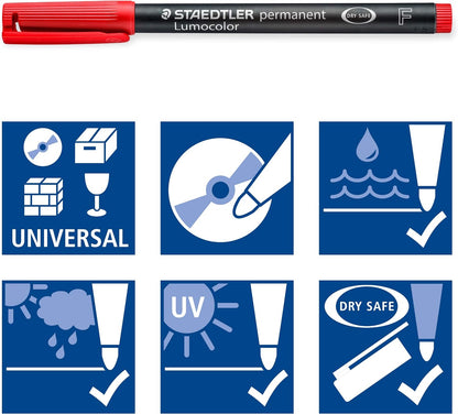 STAEDTLER 318 WP4 Lumocolor Permanent Pen, Fine Line Width, 0.6mm - Assorted Colours (Pack of 4