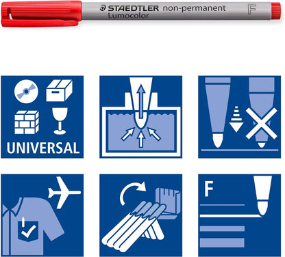 STAEDTLER 316 WP4 Lumocolor Non-Permanent Pen, Fine Line Width, 0.6mm - Assorted Colours (Pack of 4