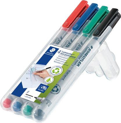 STAEDTLER 316 WP4 Lumocolor Non-Permanent Pen, Fine Line Width, 0.6mm - Assorted Colours (Pack of 4