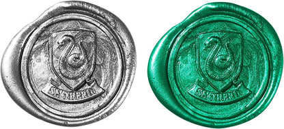 The Noble Collection Harry Potter Slytherin Wax Seal - 6.5in (16.5cm) Die Cast Metal Stamp and Coloured Green and Silver Wax Set - Officially Licensed Film Set Movie Props Gifts Stationery