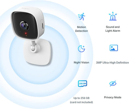 TP Link 3 Megapixels Home Security WiFi Camera with Night Vision Motion Detection and 2 Way Audio White