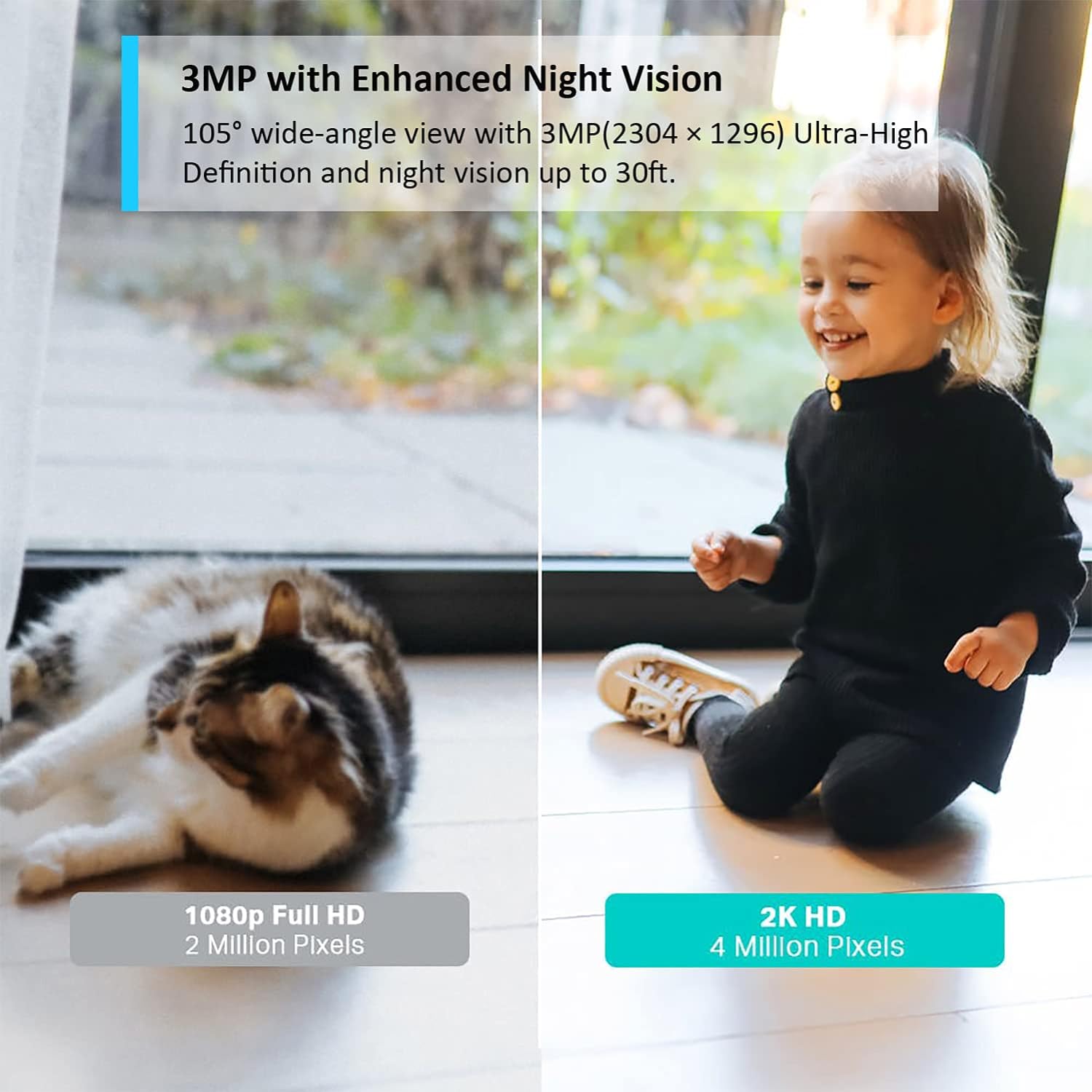 TP Link 3 Megapixels Home Security WiFi Camera with Night Vision Motion Detection and 2 Way Audio White