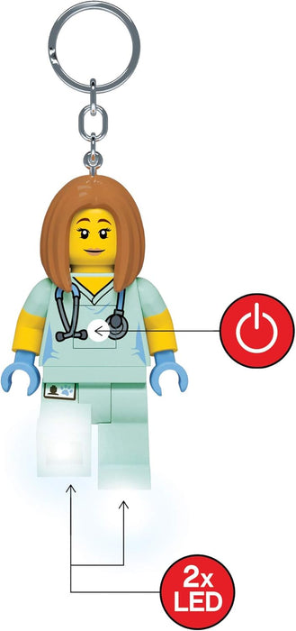 LEGO Iconic Schlüsselanhänger LED Taschenlampe Kinderspielzeug - Krankenschwester - 76 mm große Figur - 2 CR2025 Batterien enthalten