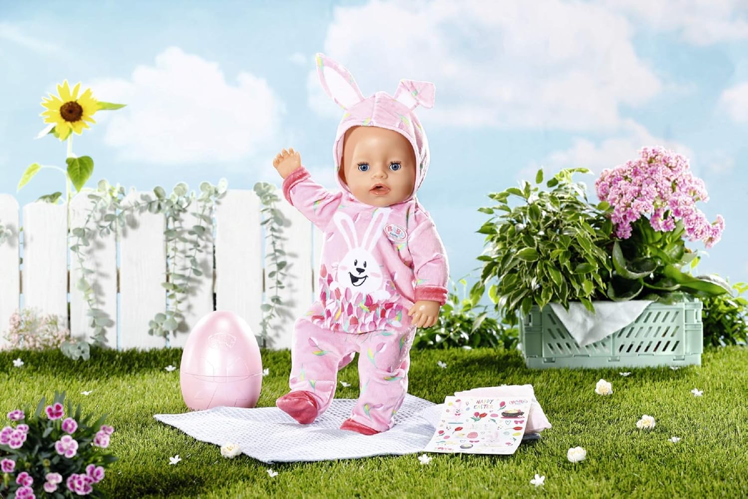BABY born 830307 Easter 43cm-for Toddlers 3 Years & Up-Easy for Small Hands-Includes Onesie, Egg Case & Sticker Sheet, White