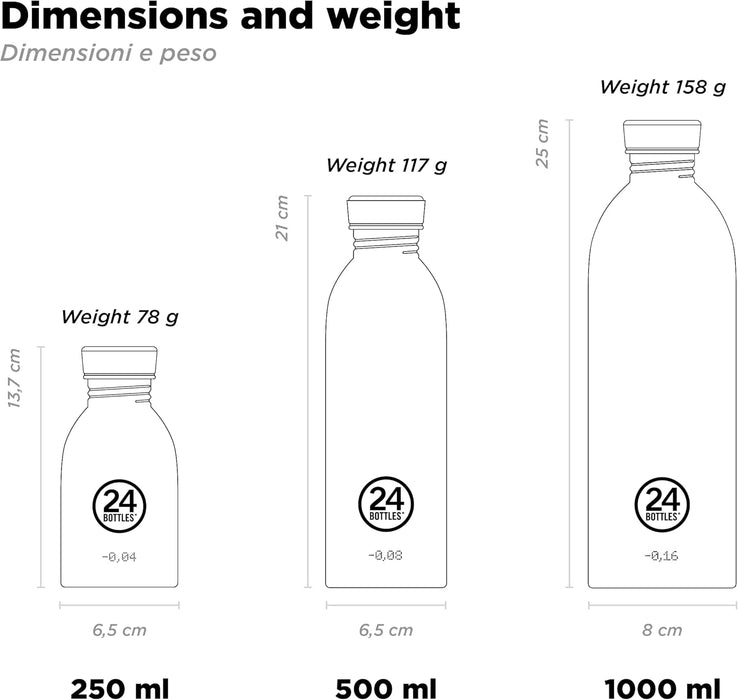 24Bottles Super Light Water Bottle | Reusable Stainless Steel Bottle BPA | Urban Bottle | Original Italian Design (Tuxedo Black, 1000ml)