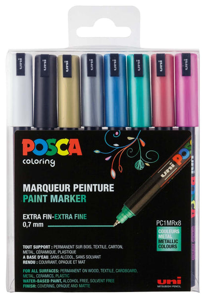 uni-ball uni Posca 181709 – Markers with Calibrated Tips, Set of 8 Metallic