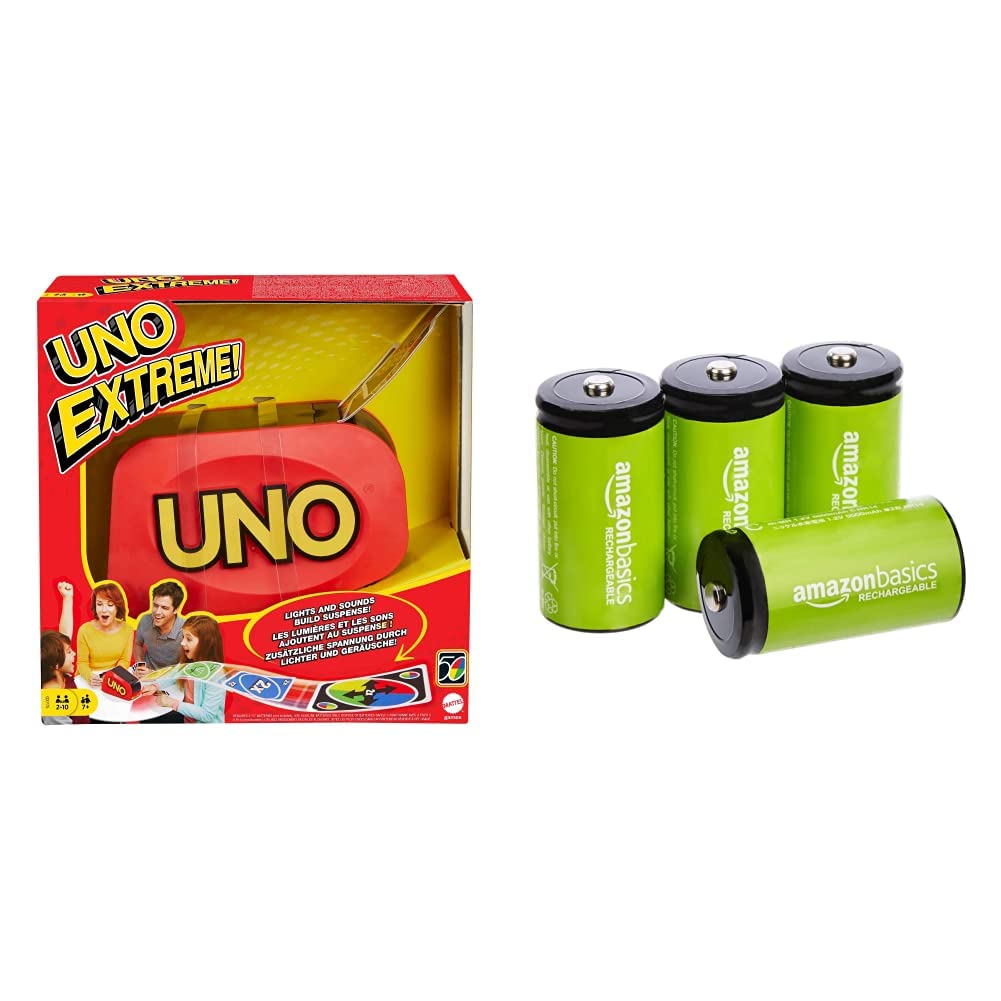 Mattel Games UNO Extreme!, Uno Kartenspiel für die Familie, mit Kartenwerfer, Perfekt als Kinderspiel, Reisespiel oder Spiel für Erwachsene, für 2-10 Spieler, ab 7 Jahren, GXY75, UNO Extreme Card Game Featuring Random-Action Launcher with Lights & Sounds
