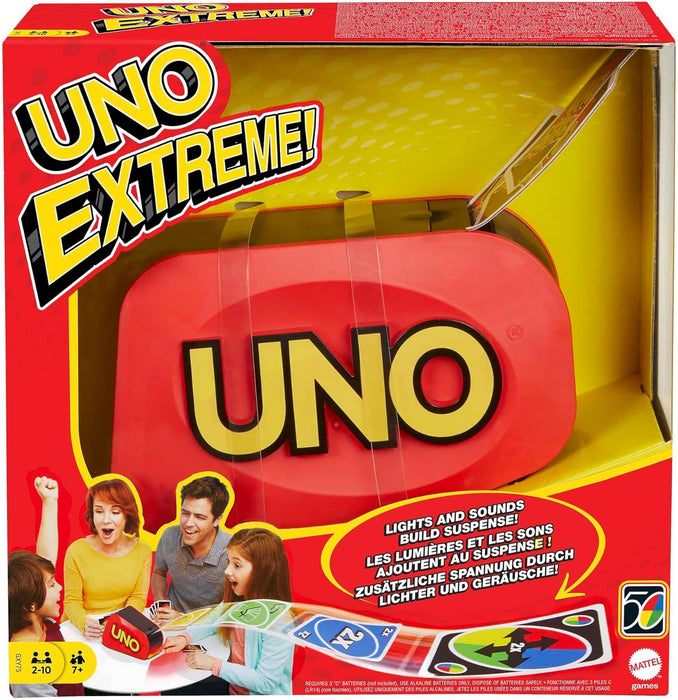 UNO Extreme Card Game Featuring Random-Action Launcher with Lights & Sounds & 112 Cards, Kid, Teen & Adult Game Night Gift Ages 7 Years & Older, GXY75