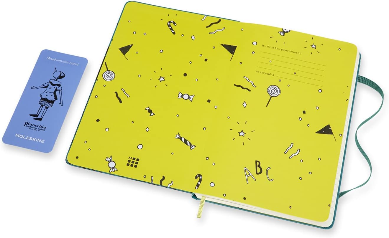 Moleskine, Limited Edition Notebook, Pinocchio The Shark, Lined Layout and Hard Cover, Large Format 13x21 cm, Green Colour, 192 Pages