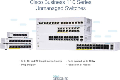 Cisco Business CBS110-5T-D Unmanaged Switch | 5 Port GE | Desktop | Ext PS | Limited Lifetime Protection (CBS110-5T-D