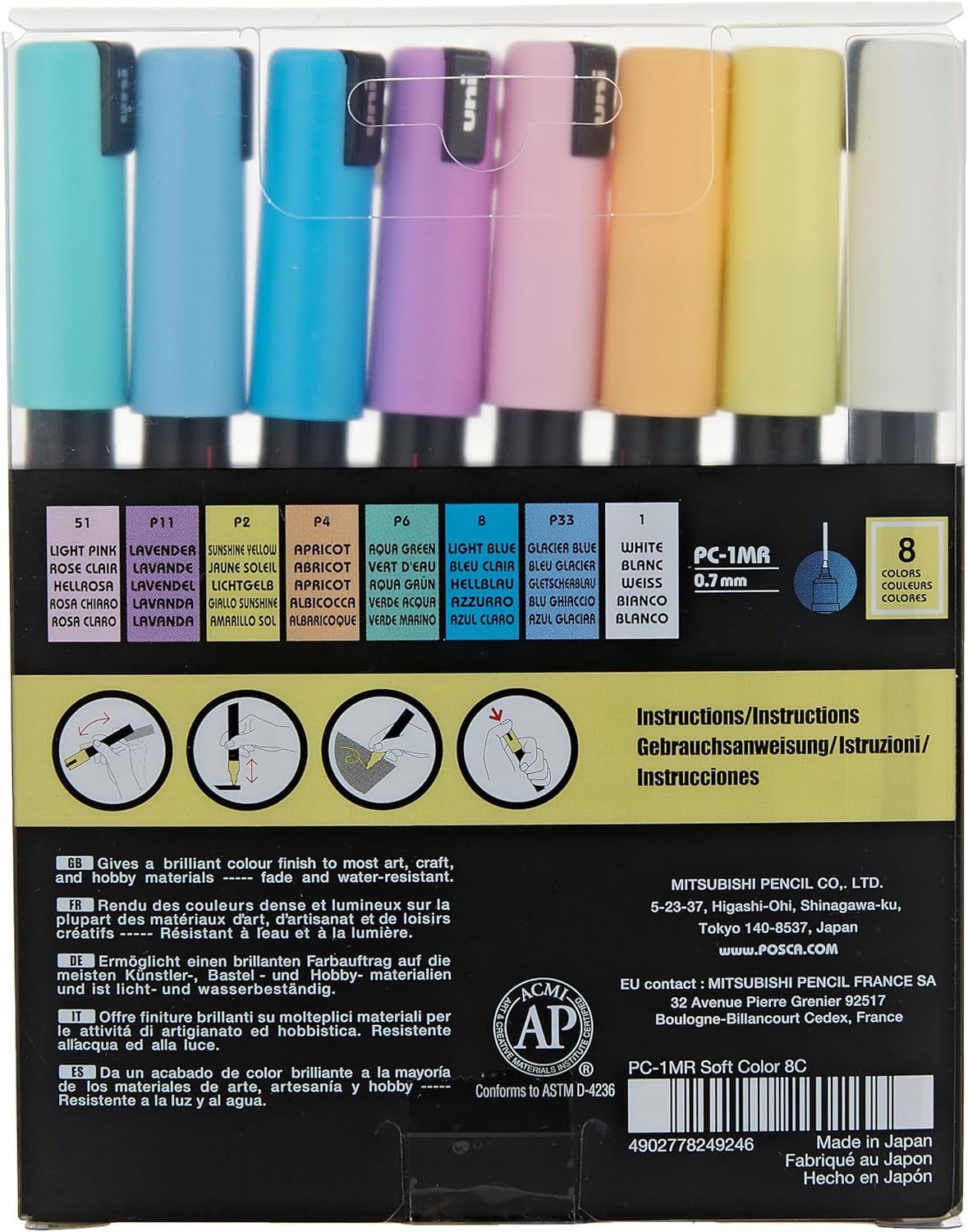 Posca - PC1MR - Extra Fine Tip Pen - Soft Colors, 8 pc