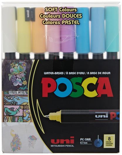 Posca - PC1MR - Extra Fine Tip Pen - Soft Colors, 8 pc