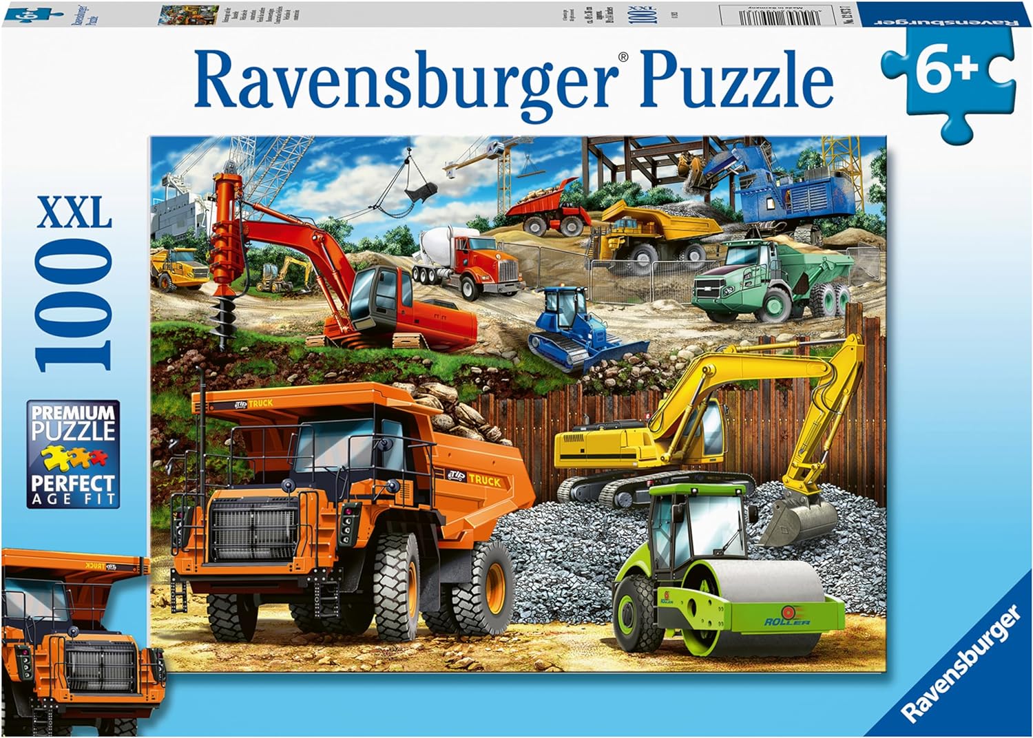 Ravensburger Rompecabezas de 100 vehículos de construcción con Piezas extragrandes para niños a Partir de 6 años, Multicolor, 49 x 36 x 0,2 cm (12973