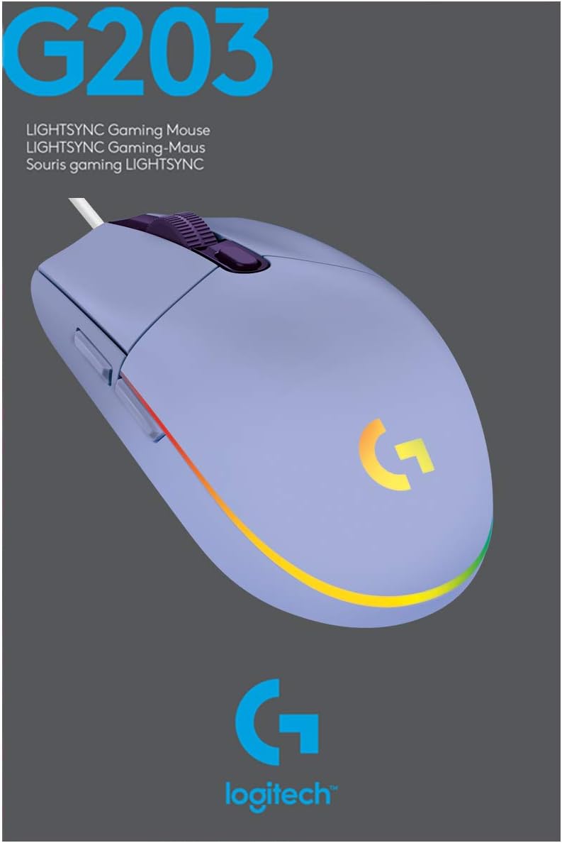 Logitech G203 LIGHTSYNC Gaming Mouse with Customizable RGB Lighting, 6 Programmable Buttons, Gaming Grade Sensor, 8K DPI Tracking, Lightweight