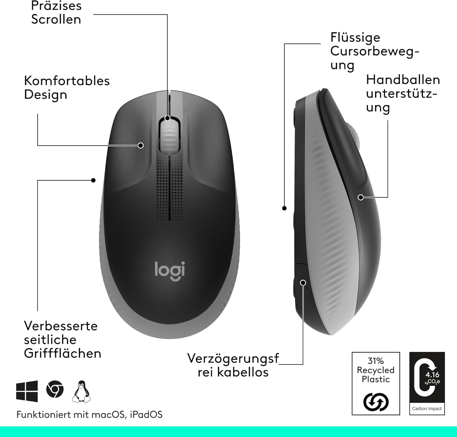 Logitech Wireless Mouse M190, Full Size Ambidextrous Curve Design, 18-Month Battery with Power Saving Mode, USB Receiver, Precise Cursor Control + Scrolling, Wide Scroll Wheel, Scooped Buttons