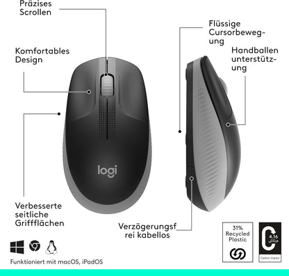 Logitech Wireless Mouse M190, Full Size Ambidextrous Curve Design, 18-Month Battery with Power Saving Mode, USB Receiver, Precise Cursor Control + Scrolling, Wide Scroll Wheel, Scooped Buttons