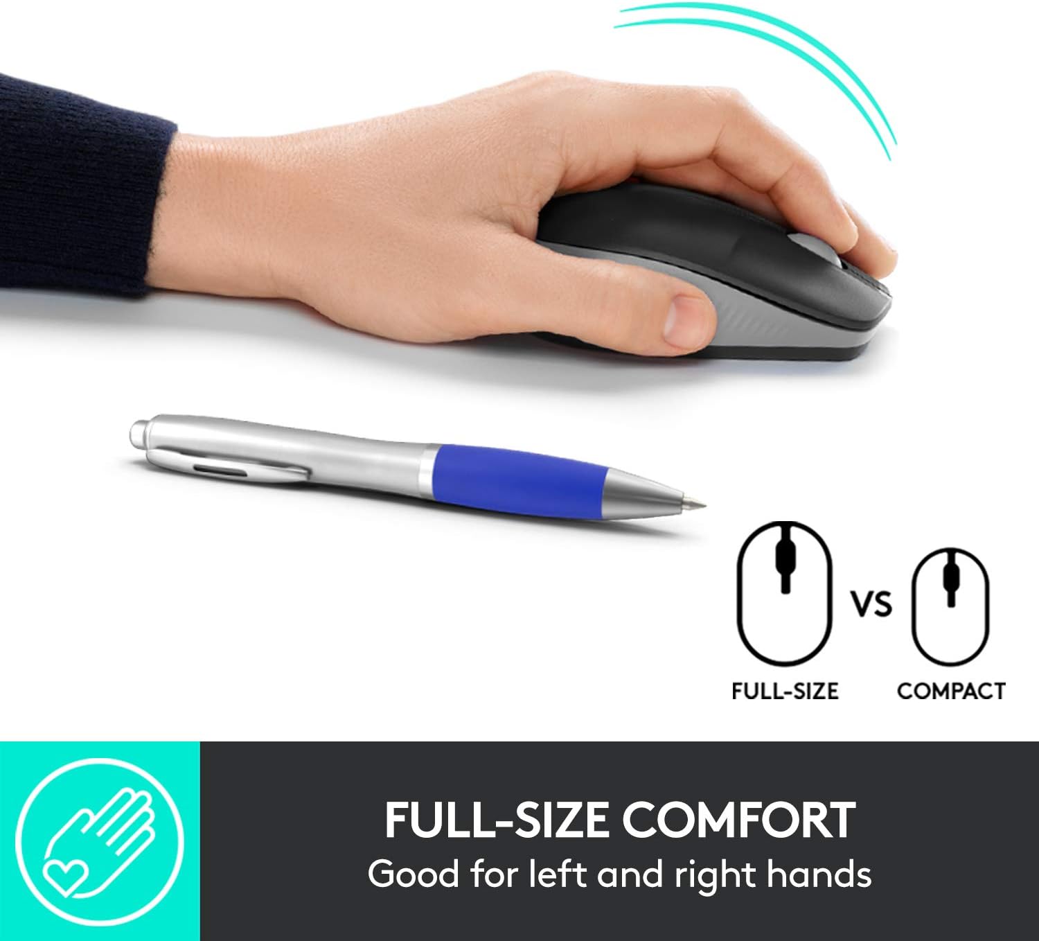 Logitech Wireless Mouse M190, Full Size Ambidextrous Curve Design, 18-Month Battery with Power Saving Mode, USB Receiver, Precise Cursor Control + Scrolling, Wide Scroll Wheel, Scooped Buttons