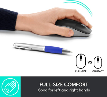 Logitech Wireless Mouse M190, Full Size Ambidextrous Curve Design, 18-Month Battery with Power Saving Mode, USB Receiver, Precise Cursor Control + Scrolling, Wide Scroll Wheel, Scooped Buttons