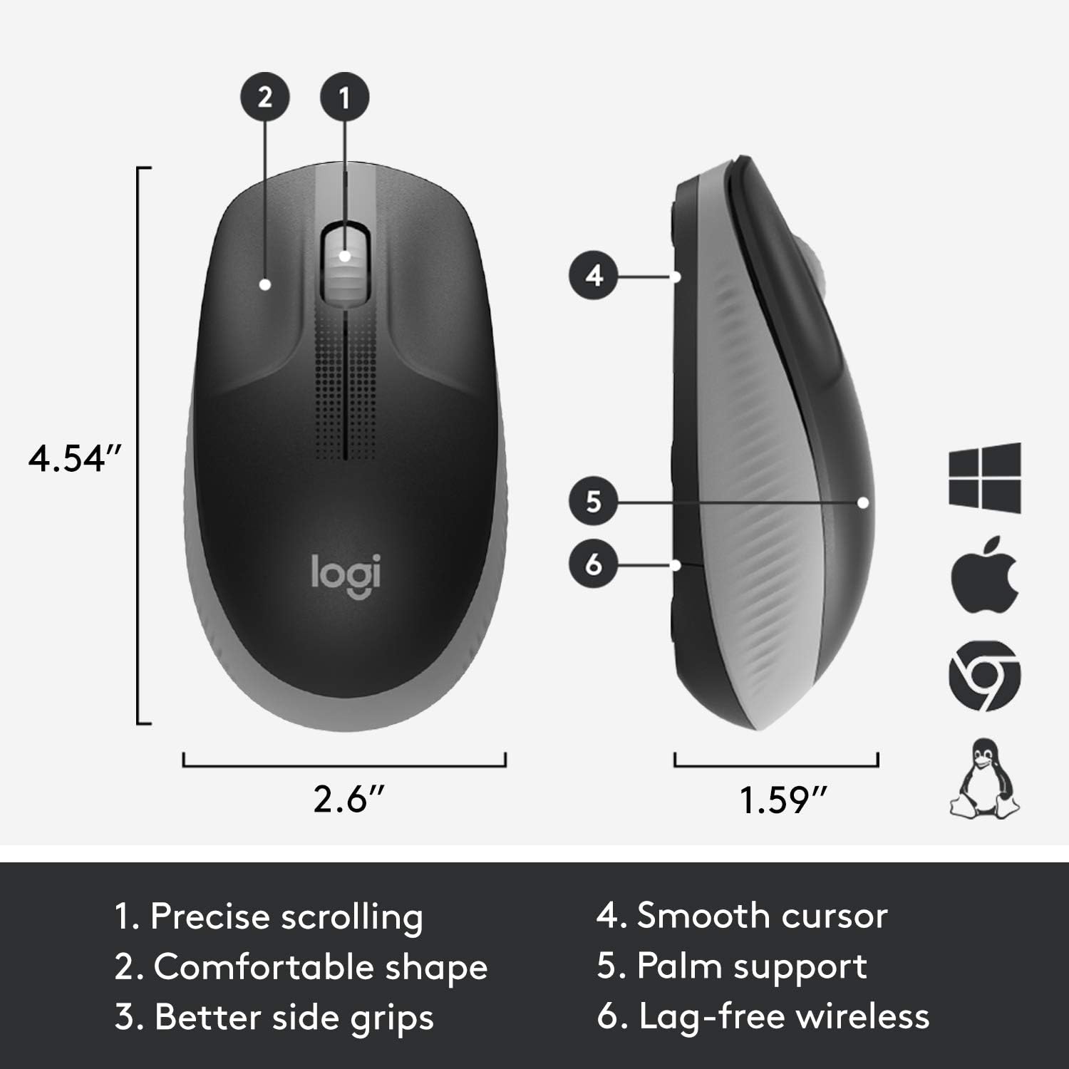 Logitech Wireless Mouse M190, Full Size Ambidextrous Curve Design, 18-Month Battery with Power Saving Mode, USB Receiver, Precise Cursor Control + Scrolling, Wide Scroll Wheel, Scooped Buttons