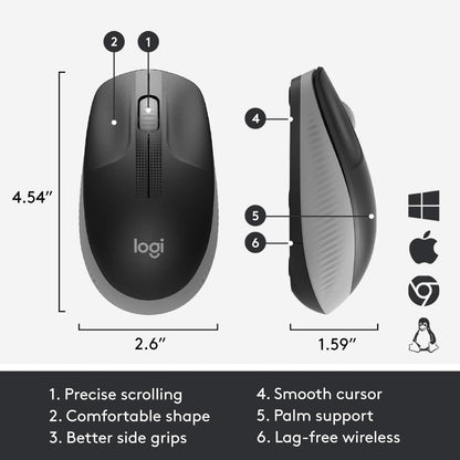 Logitech Wireless Mouse M190, Full Size Ambidextrous Curve Design, 18-Month Battery with Power Saving Mode, USB Receiver, Precise Cursor Control + Scrolling, Wide Scroll Wheel, Scooped Buttons