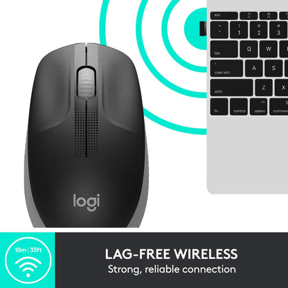 Logitech Wireless Mouse M190, Full Size Ambidextrous Curve Design, 18-Month Battery with Power Saving Mode, USB Receiver, Precise Cursor Control + Scrolling, Wide Scroll Wheel, Scooped Buttons