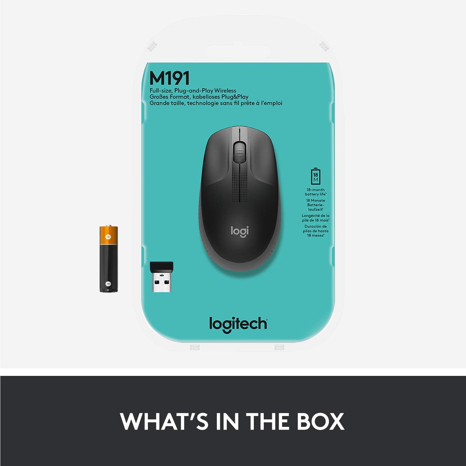 Logitech Wireless Mouse M190, Full Size Ambidextrous Curve Design, 18-Month Battery with Power Saving Mode, USB Receiver, Precise Cursor Control + Scrolling, Wide Scroll Wheel, Scooped Buttons
