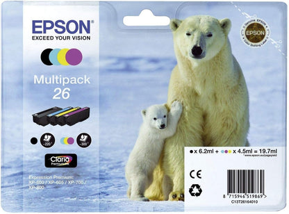 Epson 26 Polar Bear Genuine Multipack, 4-colours Claria Premium Ink Cartridges